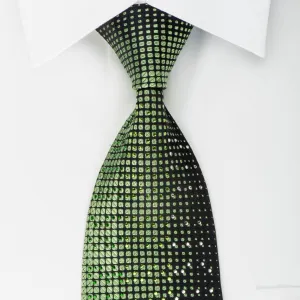 Perry Ellis Men's Silk Tie Emerald Green Geometric Matrix On Black With Rhinestones