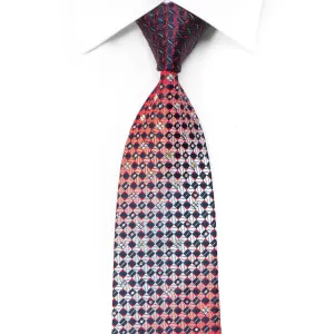 Pierre Cardin Rhinestone Silk Necktie Red Navy Checkered With Silver Sparkles