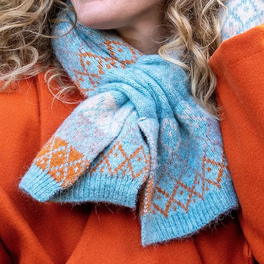 POM One Size Blue/Rust Diamond Knit Pull Through Scarf