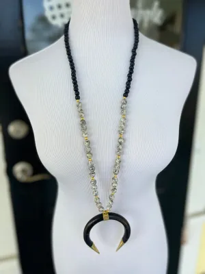 PPB Handmade Horn Necklace - Black Wood and Dalmatian Beads