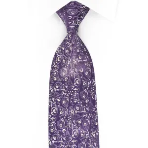 Premierlux Rhinestone Silk Necktie Silver Abstract On Purple With Silver Sparkles