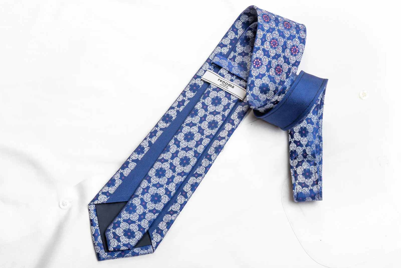 Renoma Men's Crystal Necktie Silver Medallions On Blue With Purple Sparkles