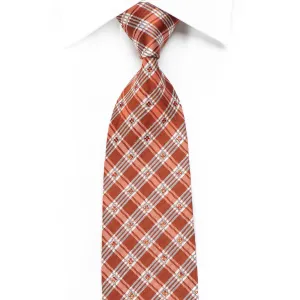 Renoma Mens Crystal Rhinestone Silk Tie Orange White Plaids With Silver Sparkles