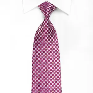 Renoma Men's Crystal Silk Necktie Silver Purple Checkered With Silver Sparkles