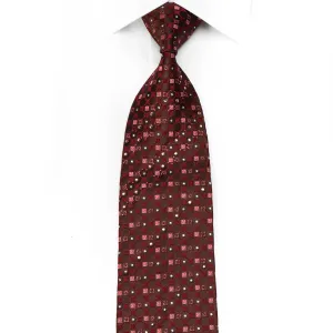 Renoma Men's Rhinestone Silk Necktie Brown Dots On Burgundy With Sparkles