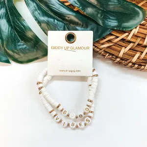 Set of Two | Good Vibes Disc Beaded Bracelets in White