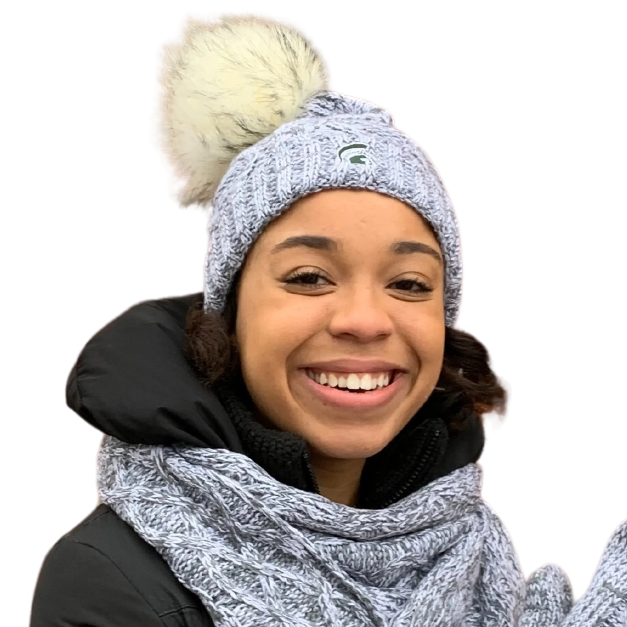 Spartan Helmet Cable Fuzzy Pom Beanie