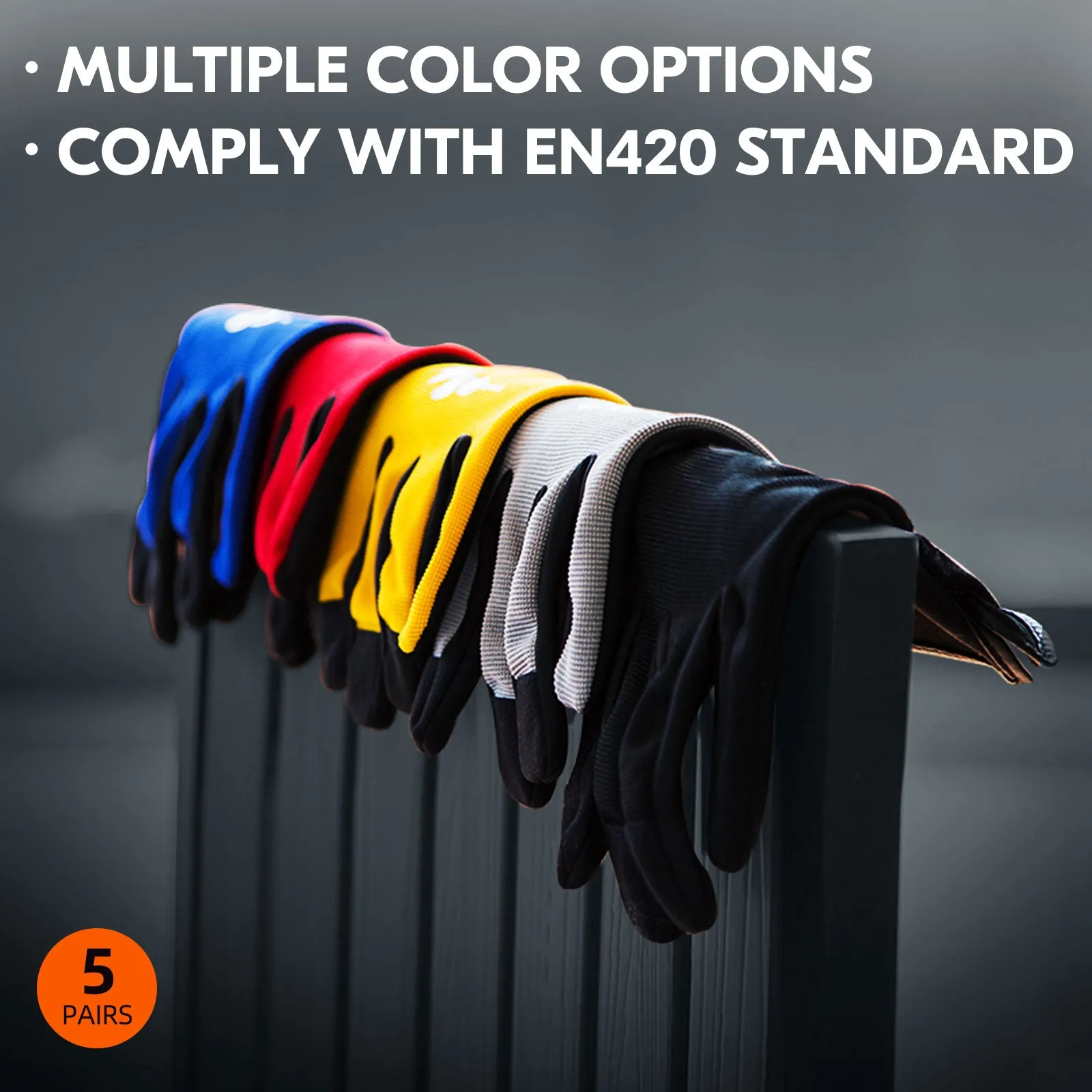 VGO 5-Pairs Multi-Functional Safety Work Gloves, Builder Gloves, Gardening Gloves, Light Duty Gloves, Value Pack (5 Colors, AL8736)