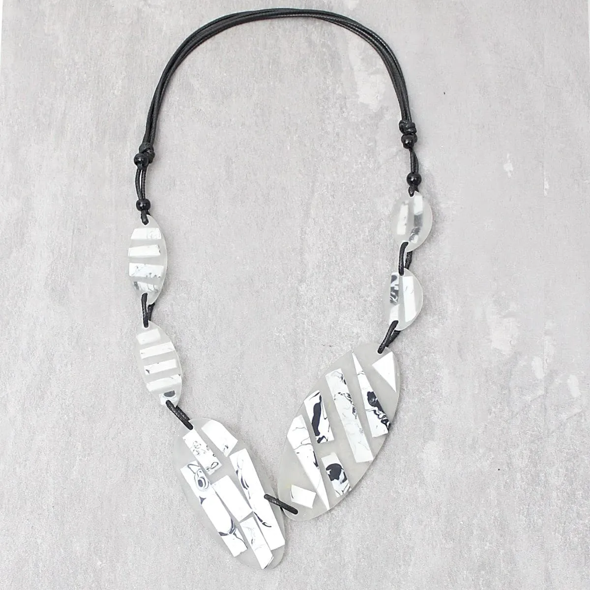 White Frosted Wren Geometric Statement Necklace