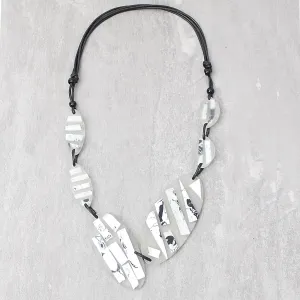 White Frosted Wren Geometric Statement Necklace