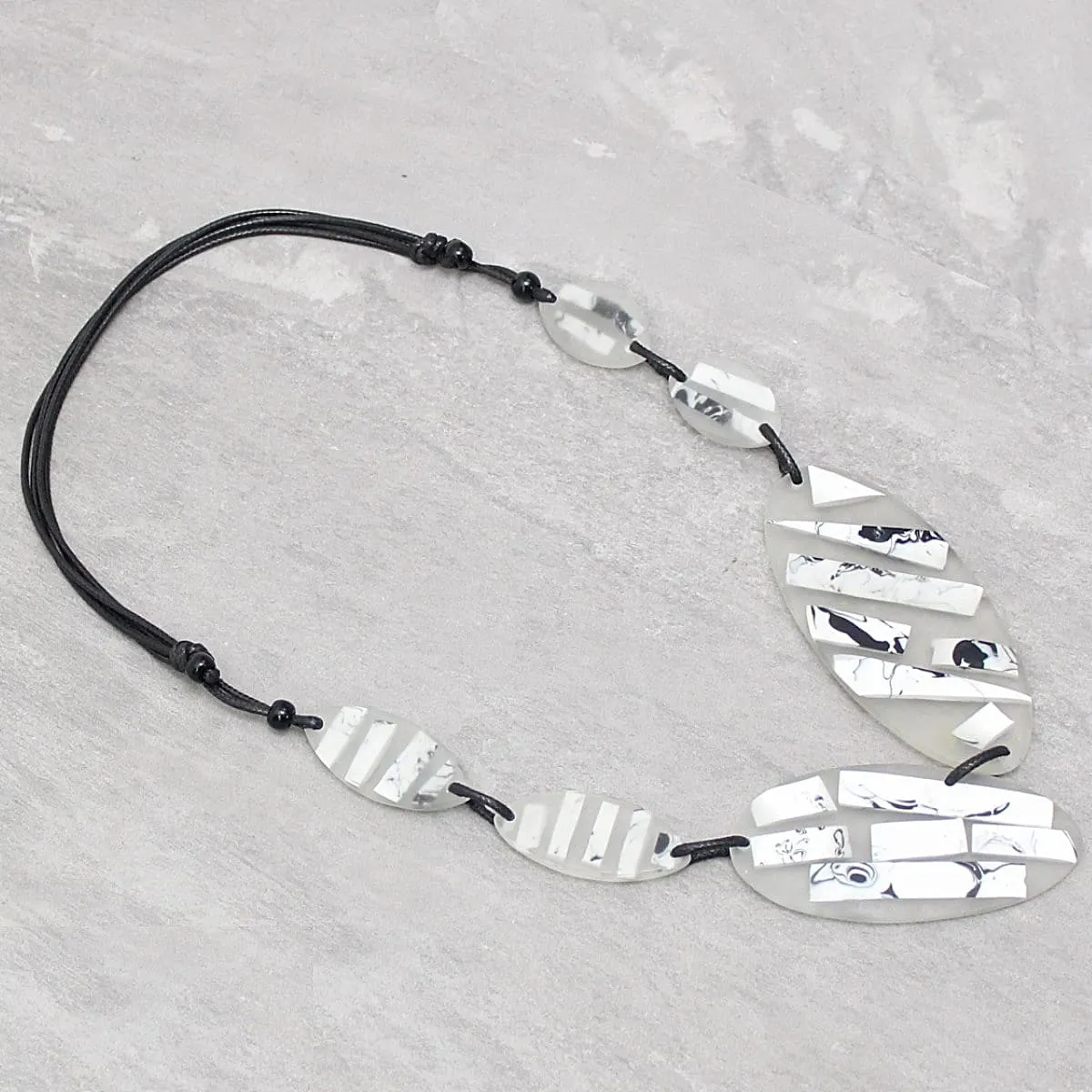 White Frosted Wren Geometric Statement Necklace