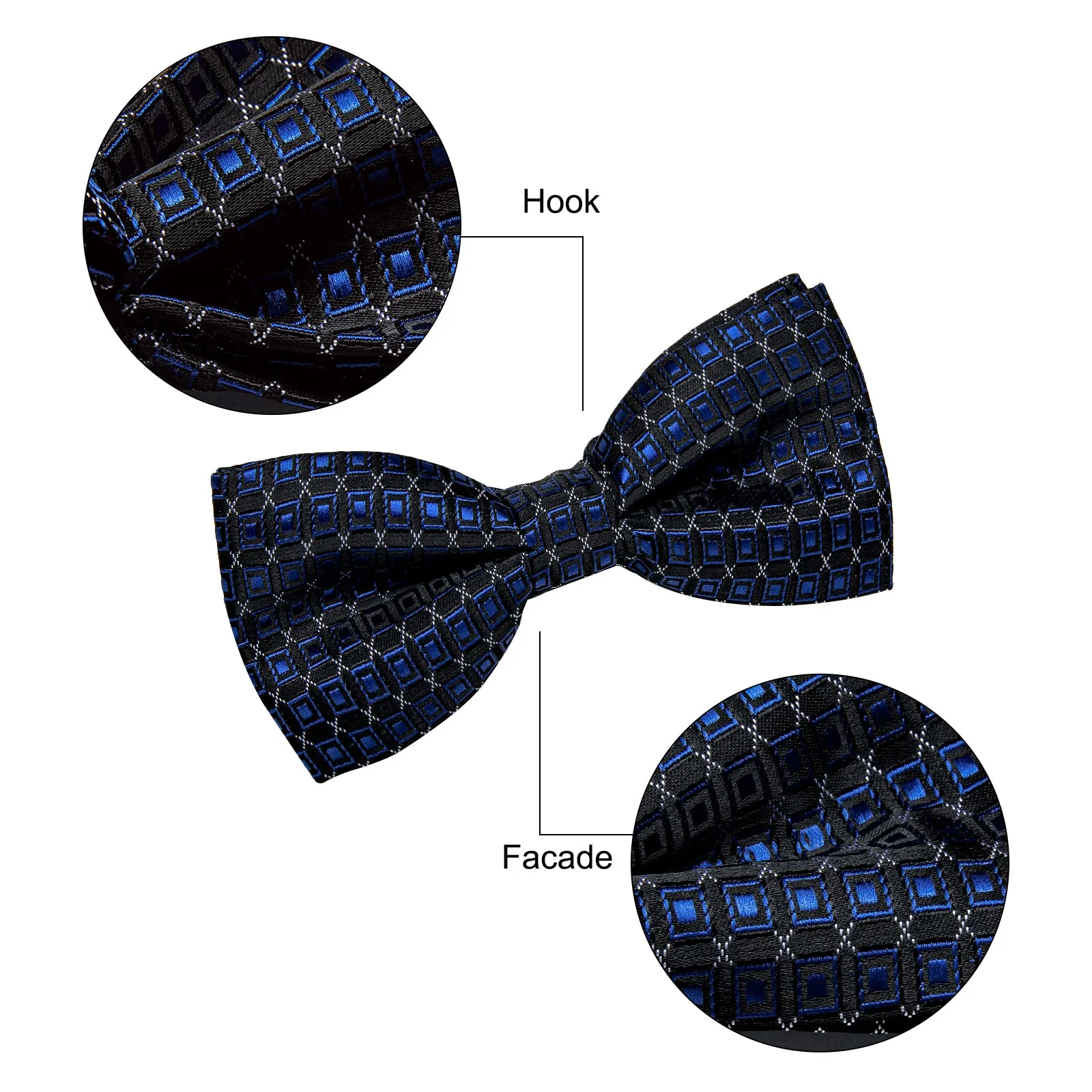 YourTies Black Blue Plaid Pre-tied Bowtie Wedding Formal Tie for Men