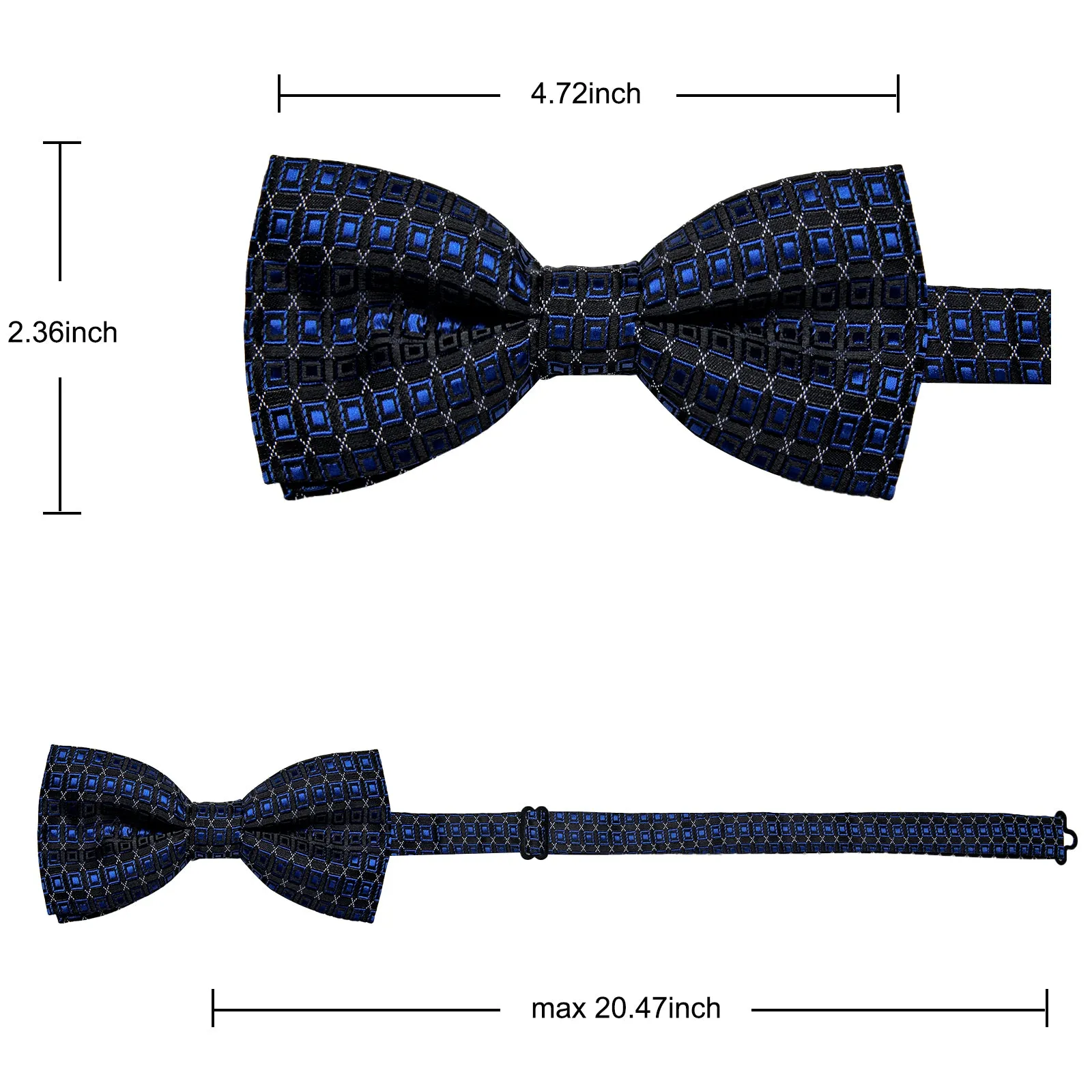 YourTies Black Blue Plaid Pre-tied Bowtie Wedding Formal Tie for Men