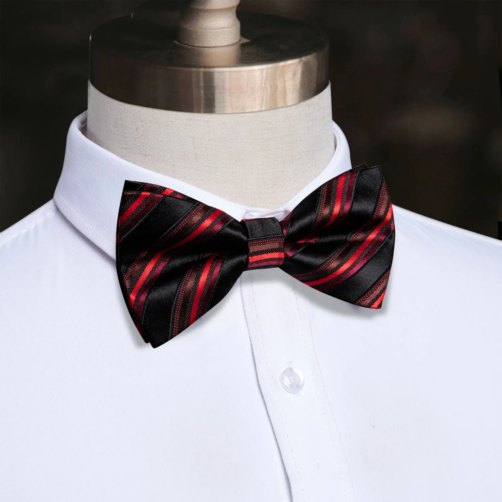 YourTies Bowtie Black Red Striped Pre-tied Bow Tie Set