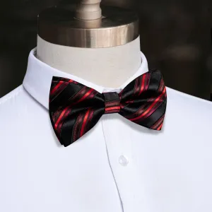 YourTies Bowtie Black Red Striped Pre-tied Bow Tie Set