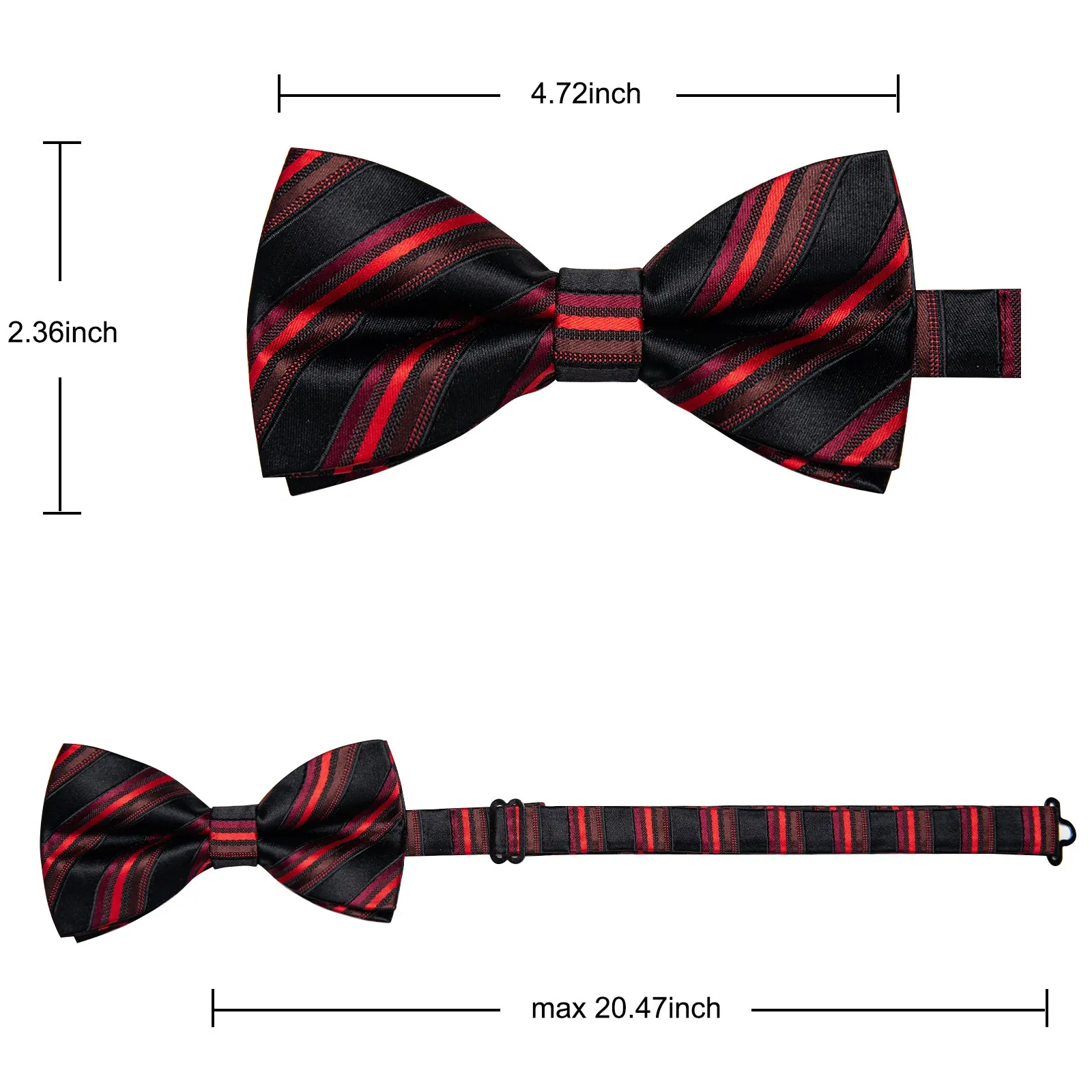 YourTies Bowtie Black Red Striped Pre-tied Bow Tie Set