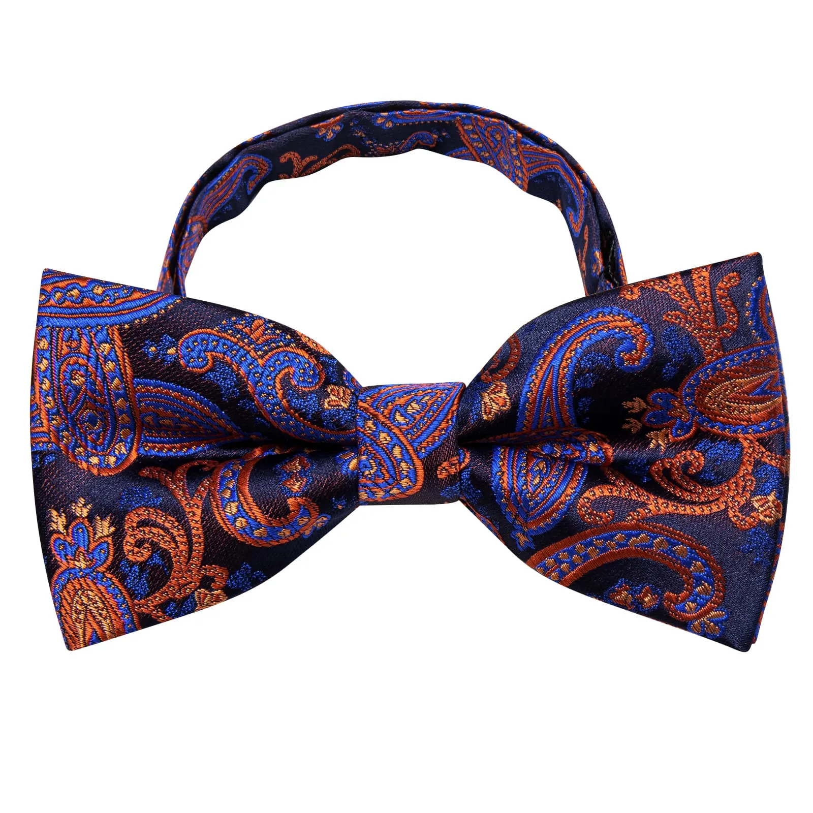 YourTies Burnt Orange Blue Paisley Silk Mens Pre-tied Bowtie