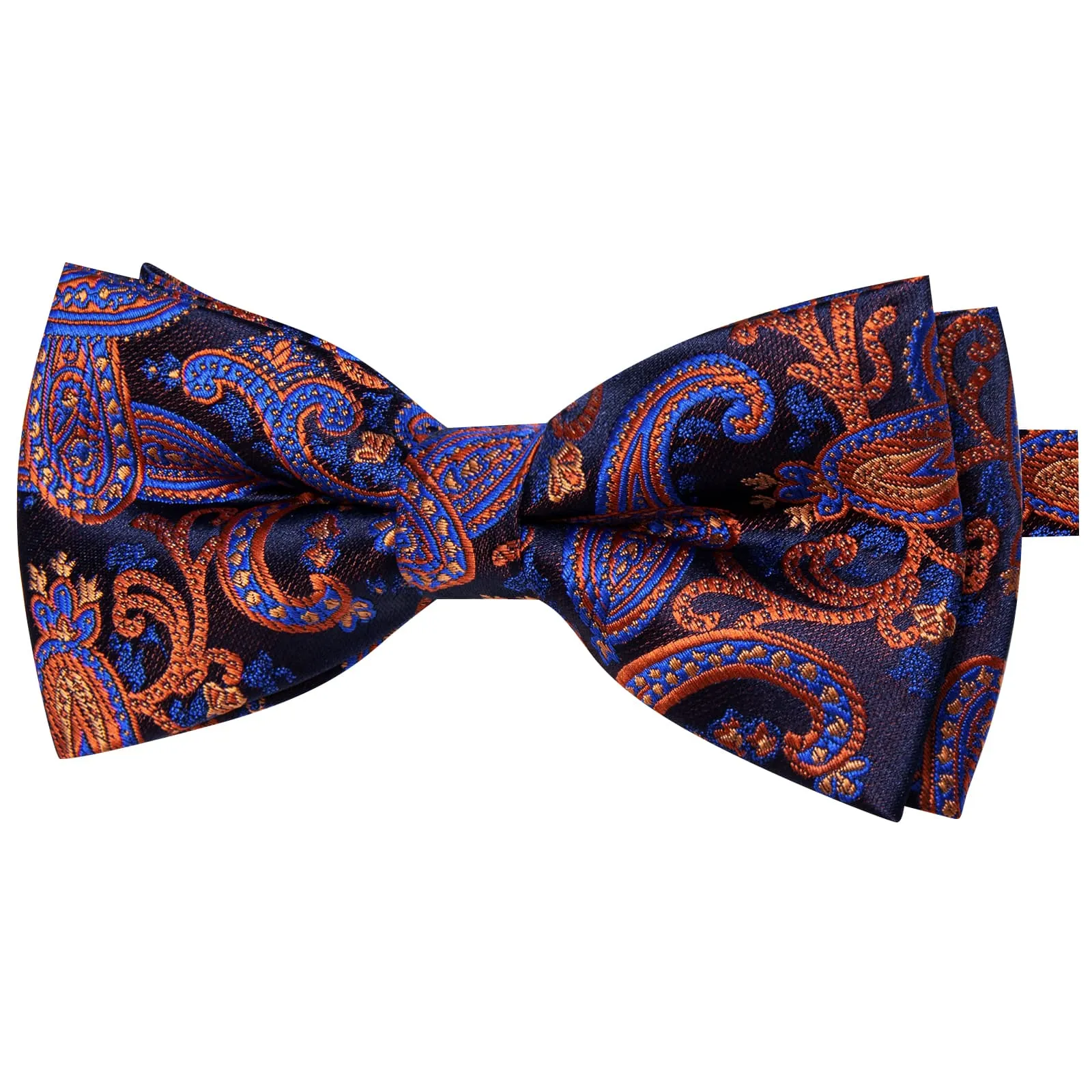 YourTies Burnt Orange Blue Paisley Silk Mens Pre-tied Bowtie