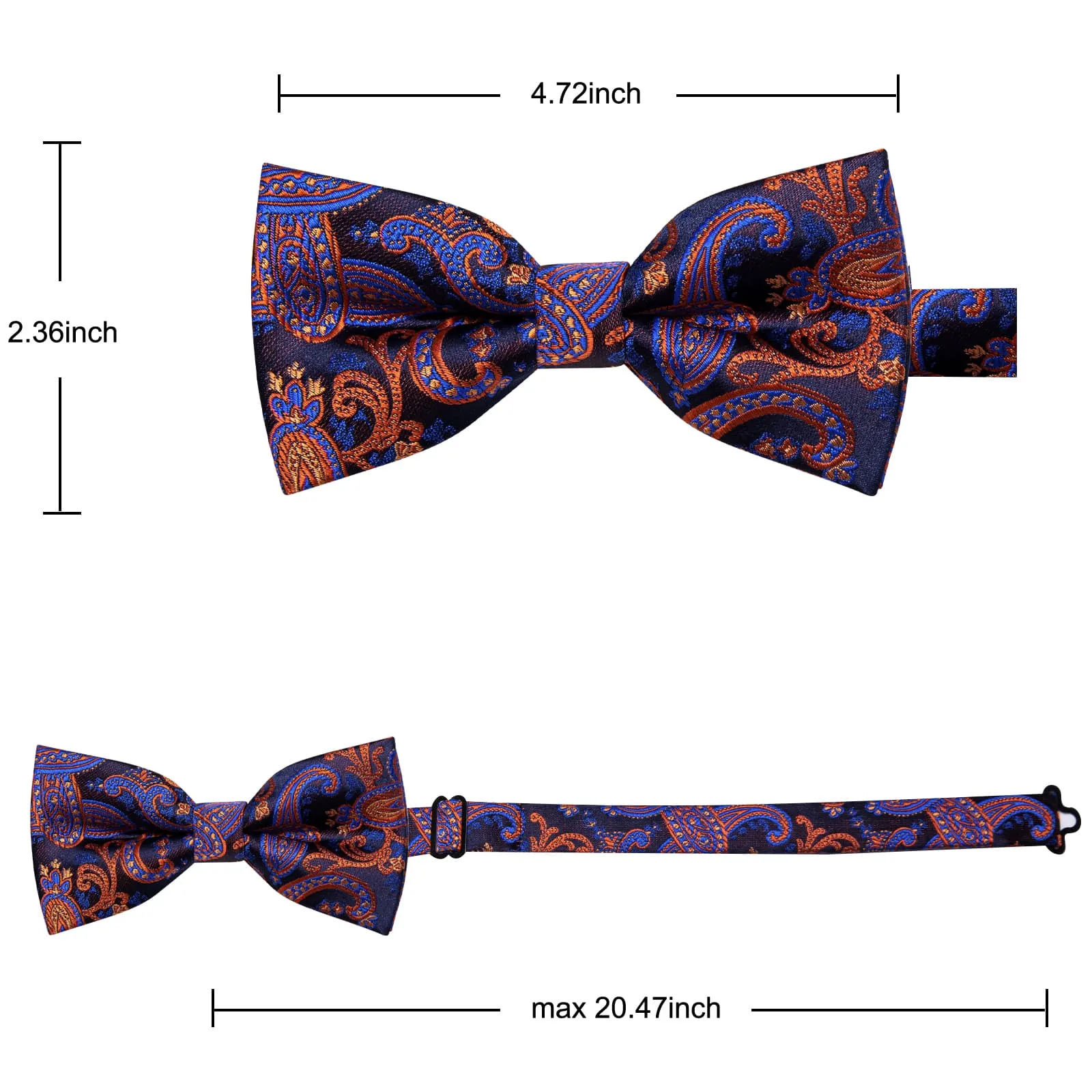 YourTies Burnt Orange Blue Paisley Silk Mens Pre-tied Bowtie