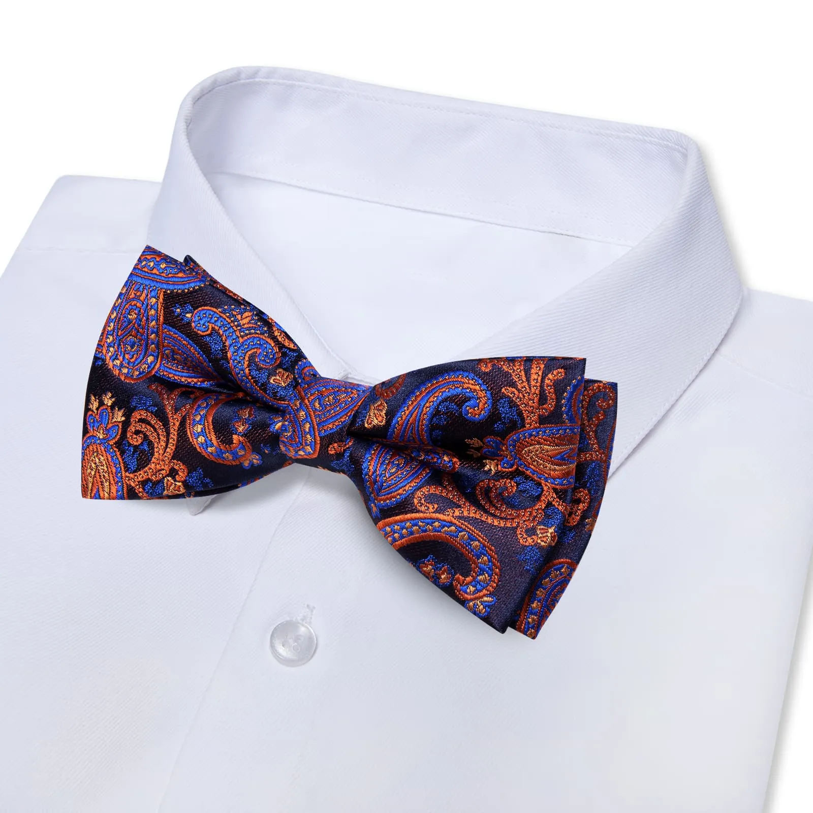 YourTies Burnt Orange Blue Paisley Silk Mens Pre-tied Bowtie