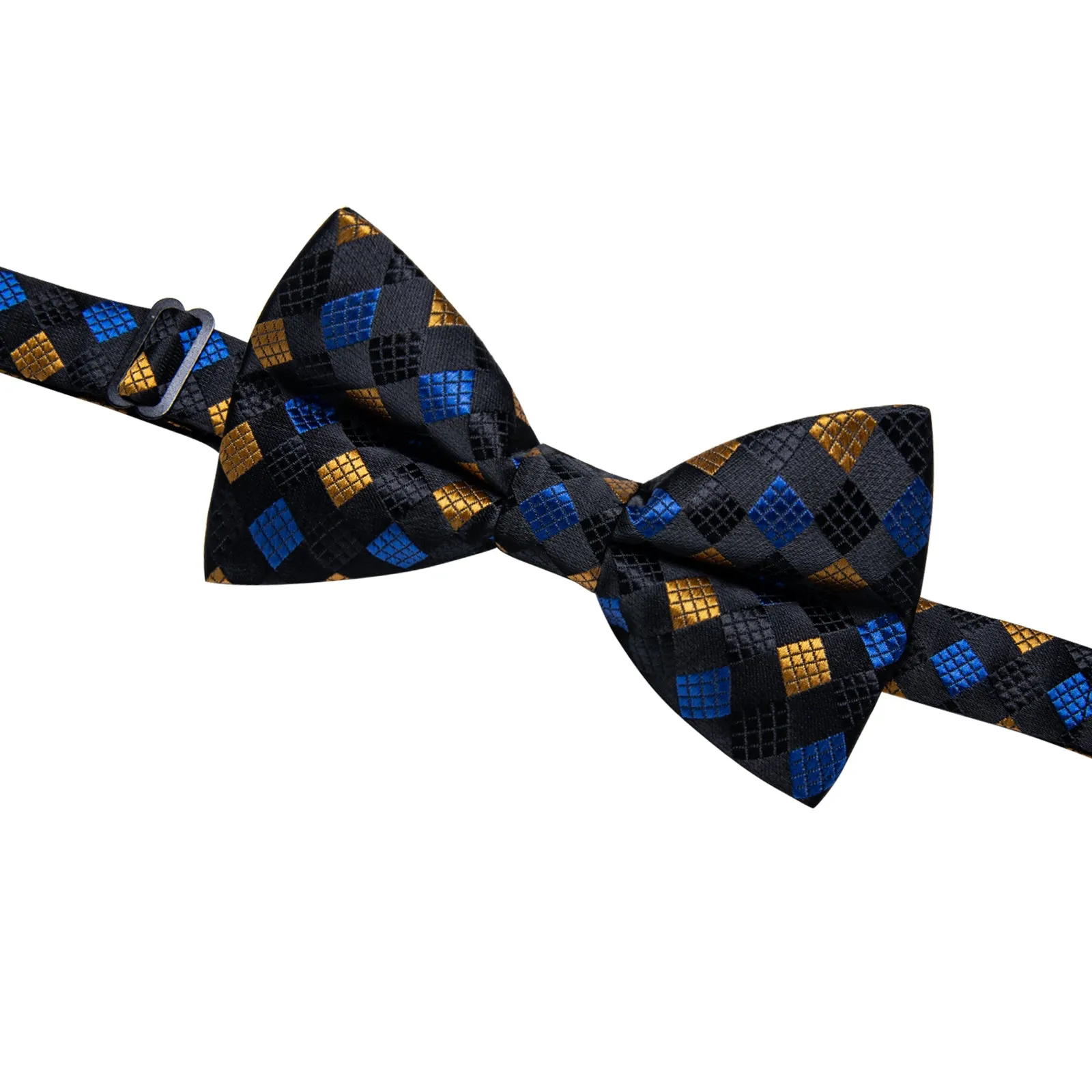 YourTies Checkered Tie Black Blue Yellow Cube Plaid Pre-tied Bowtie