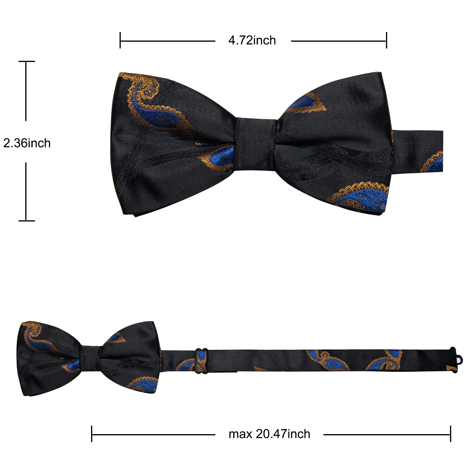 YourTies Classic Black BowTie Dark Blue Paisley Pre-tied Bowtie