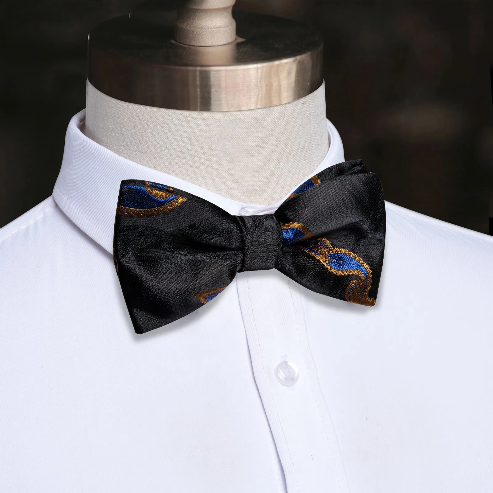 YourTies Classic Black BowTie Dark Blue Paisley Pre-tied Bowtie
