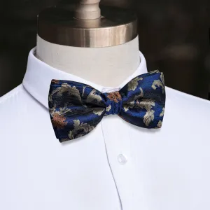 YourTies Deep Blue Tie Jacquard Tan Floral Grey Men's Pre-tied Bowtie