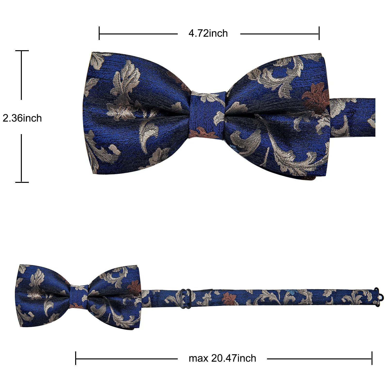 YourTies Deep Blue Tie Jacquard Tan Floral Grey Men's Pre-tied Bowtie
