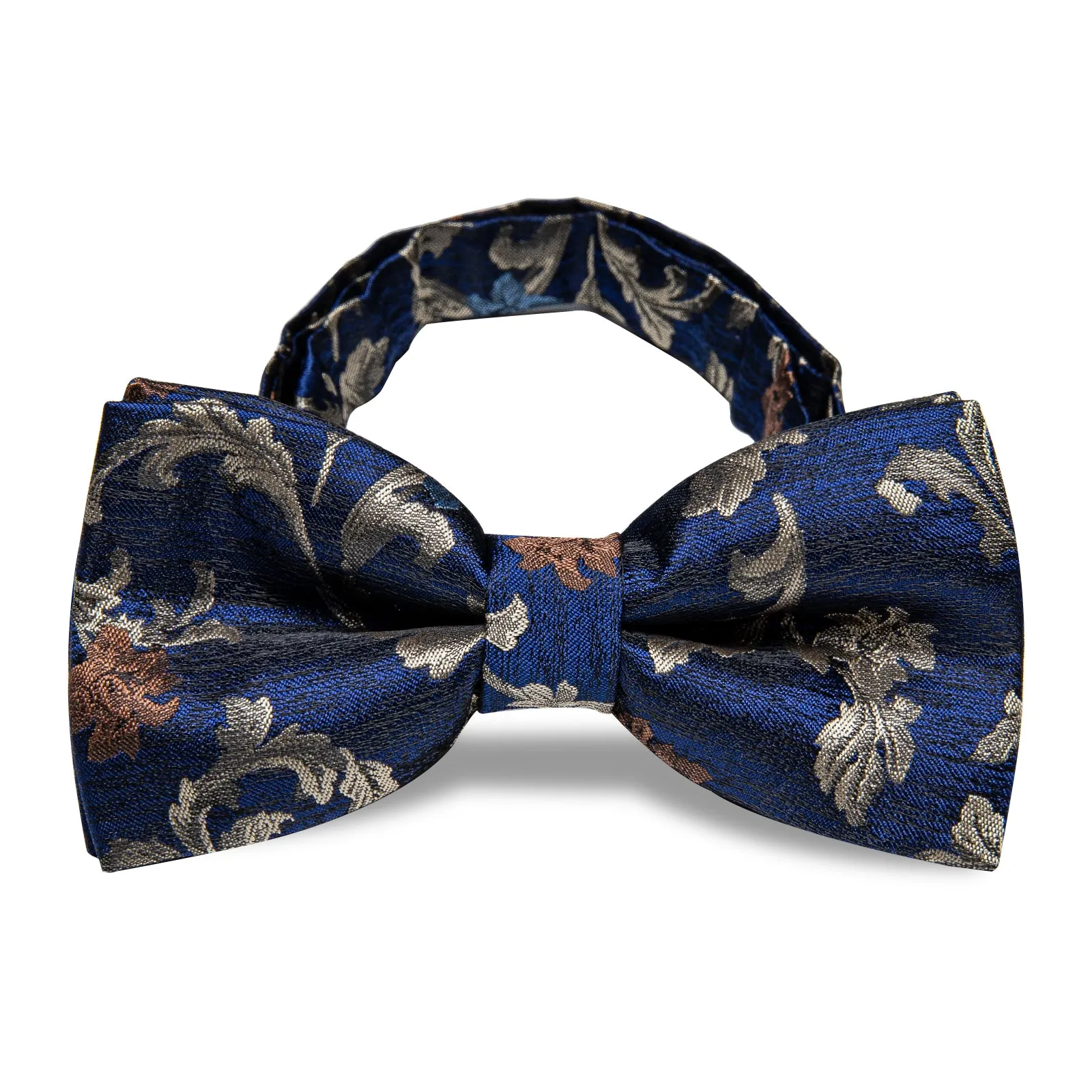 YourTies Deep Blue Tie Jacquard Tan Floral Grey Men's Pre-tied Bowtie