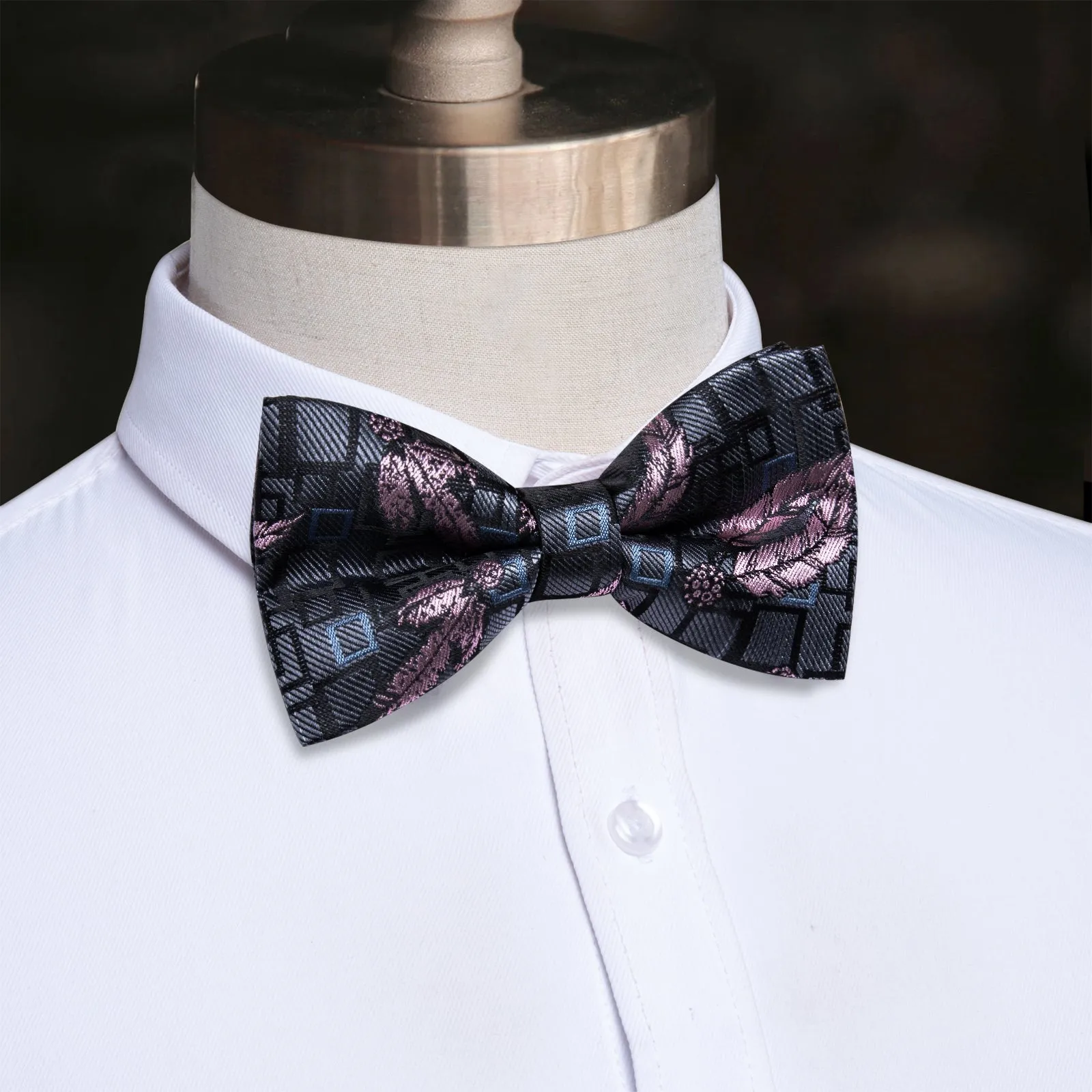 YourTies Deep Grey Mens Neck Tie Pink Jacquard Novelty Pre-tied Bowtie