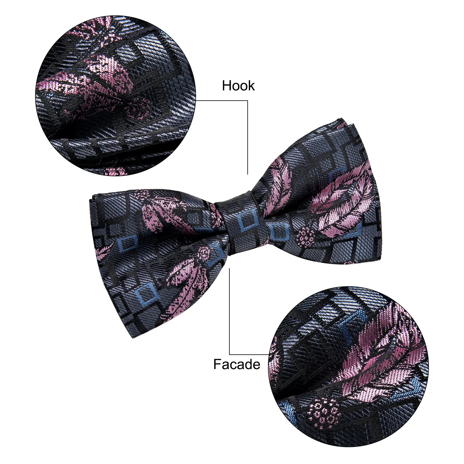 YourTies Deep Grey Mens Neck Tie Pink Jacquard Novelty Pre-tied Bowtie