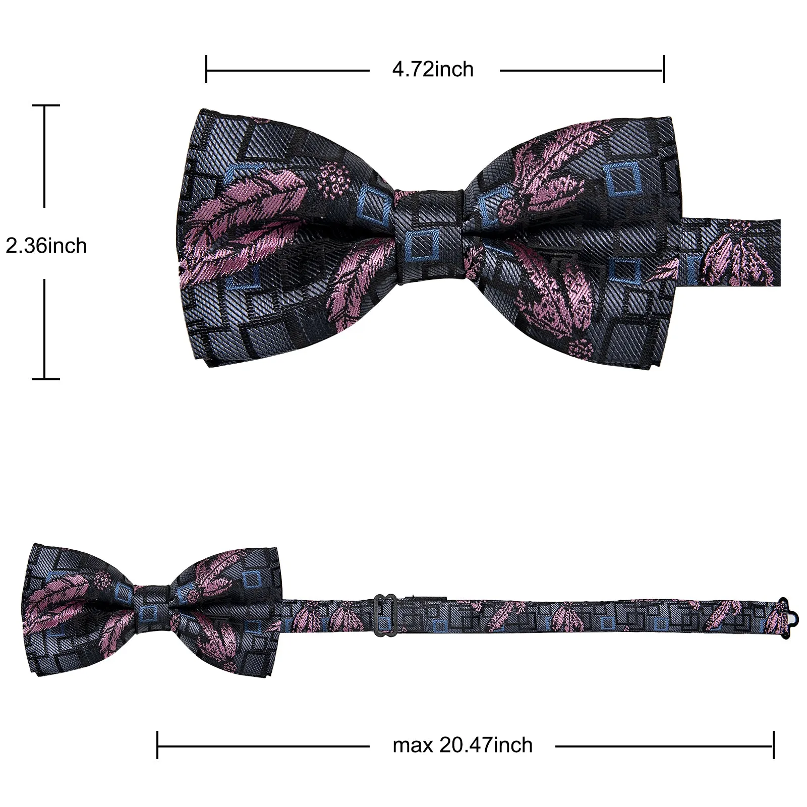 YourTies Deep Grey Mens Neck Tie Pink Jacquard Novelty Pre-tied Bowtie