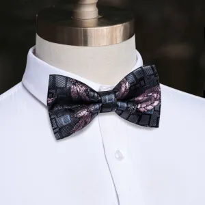 YourTies Deep Grey Mens Neck Tie Pink Jacquard Novelty Pre-tied Bowtie