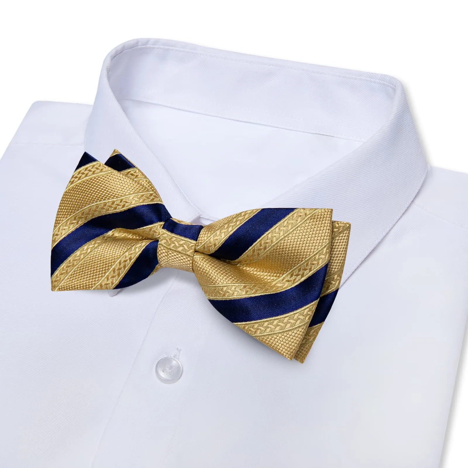 YourTies Gold Navy Blue Business Bow Tie Silk Mens Pre-tied Bowtie