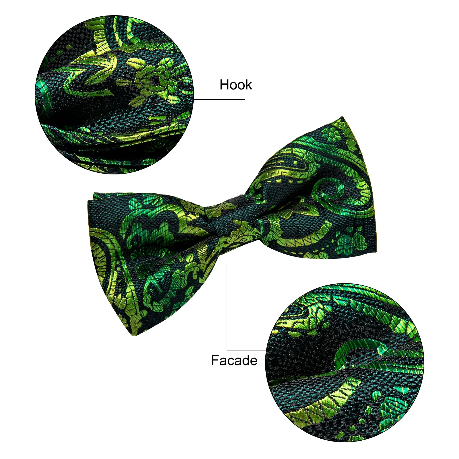 YourTies Green Necktie Dark Green Paisley Pre-tied Bowtie