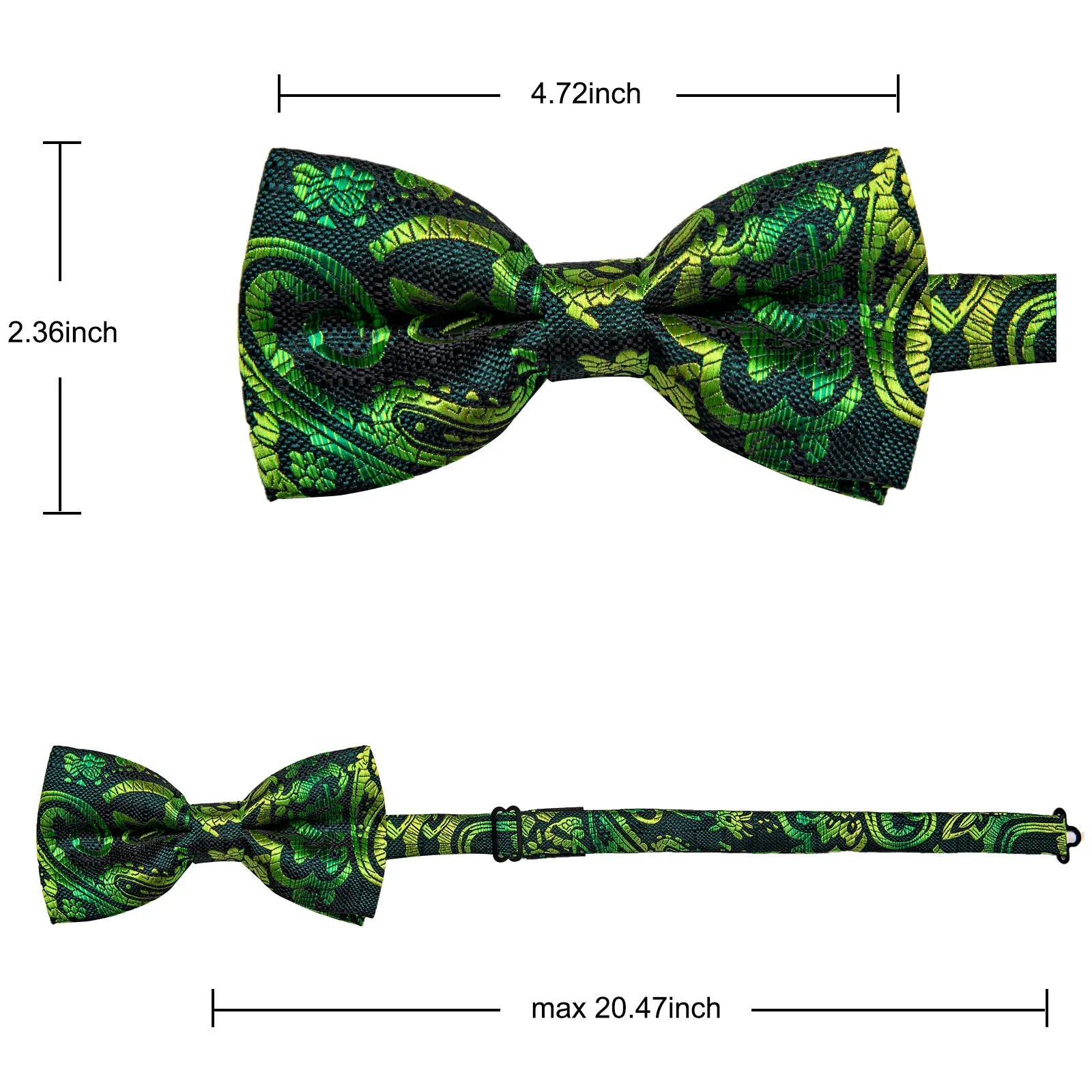 YourTies Green Necktie Dark Green Paisley Pre-tied Bowtie