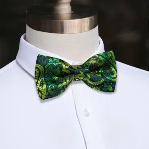 YourTies Green Necktie Dark Green Paisley Pre-tied Bowtie
