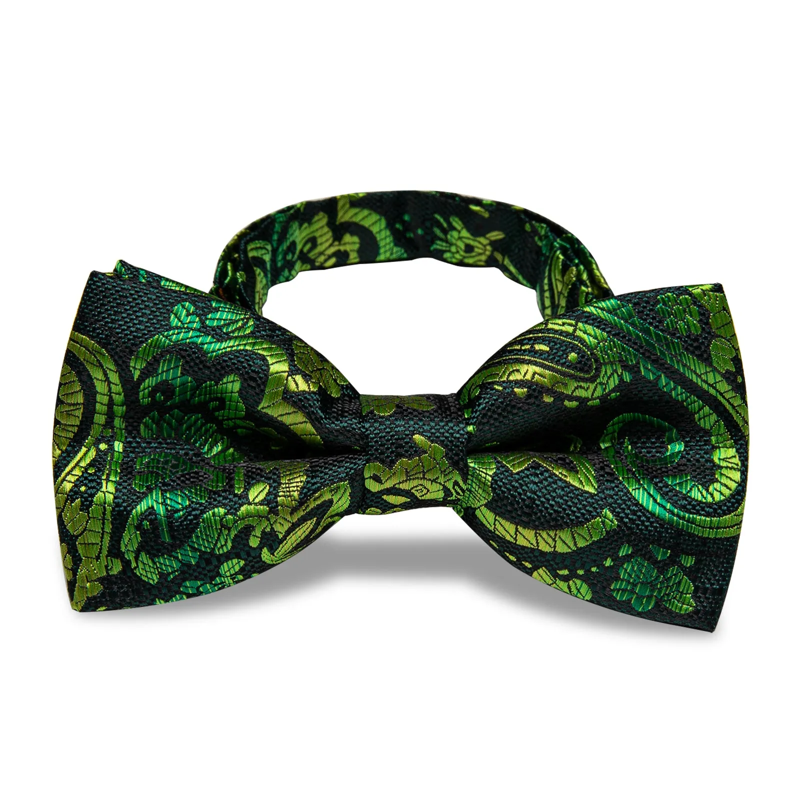 YourTies Green Necktie Dark Green Paisley Pre-tied Bowtie