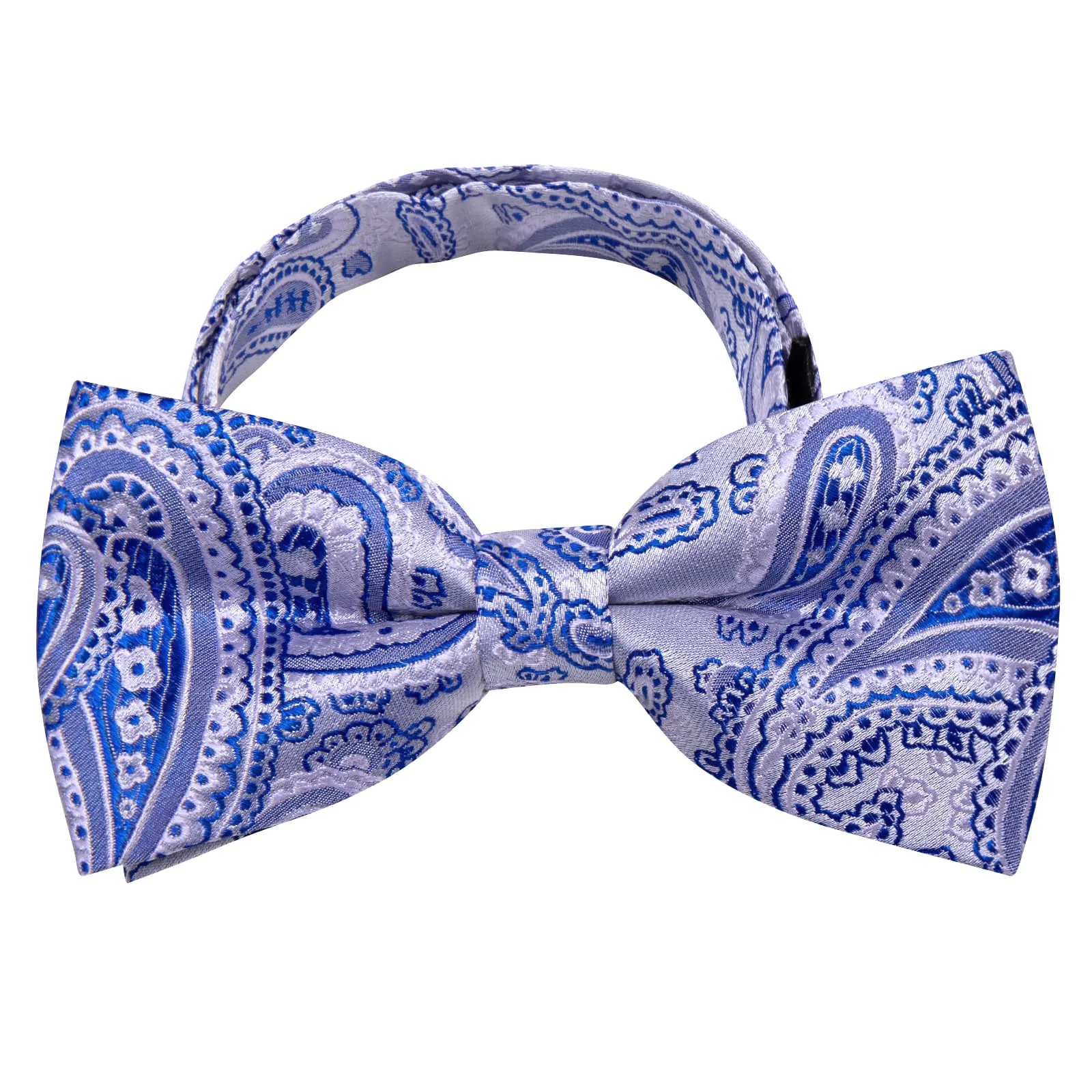 YourTies Light Grey Blue Paisley Silk Mens Pre-tied Bowtie