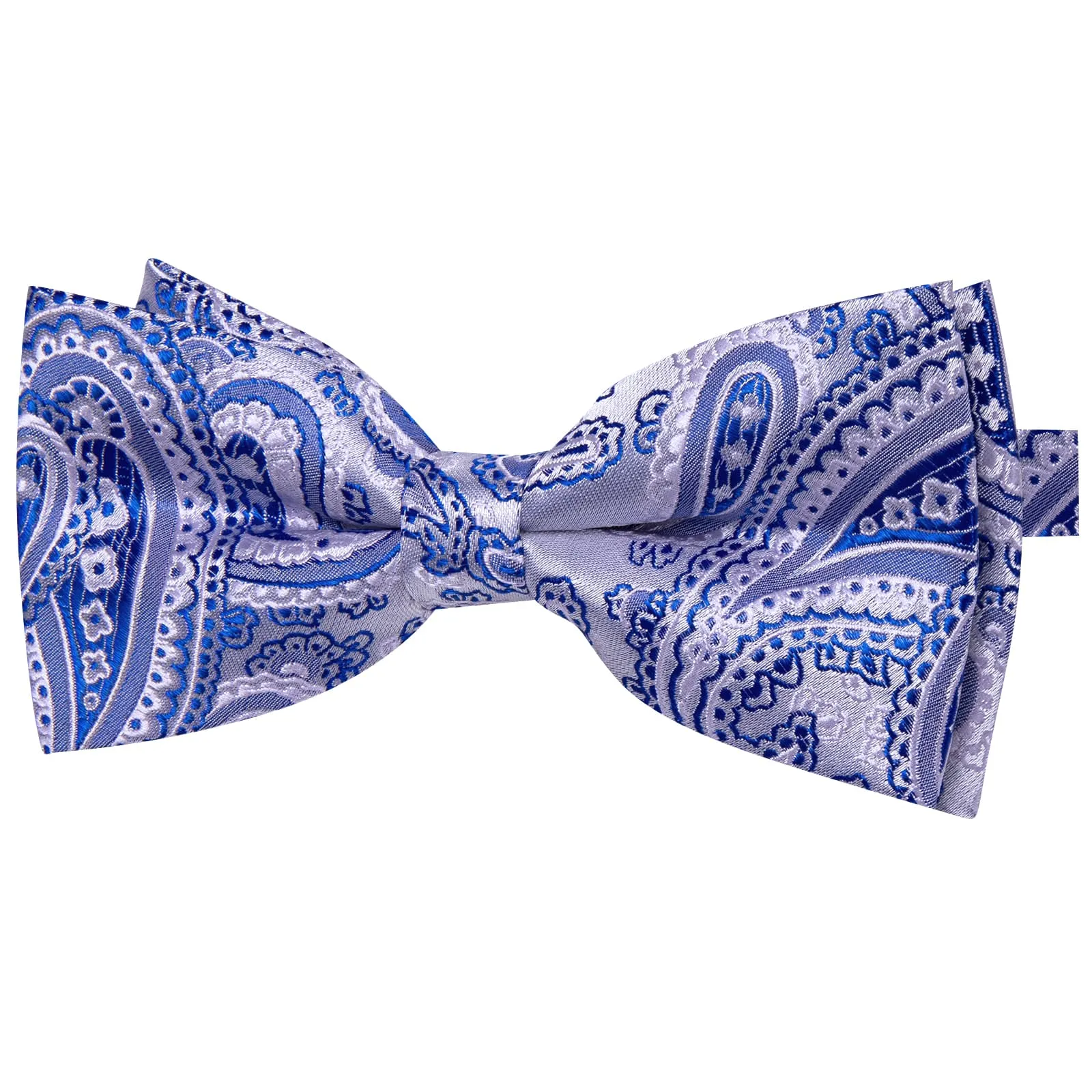 YourTies Light Grey Blue Paisley Silk Mens Pre-tied Bowtie