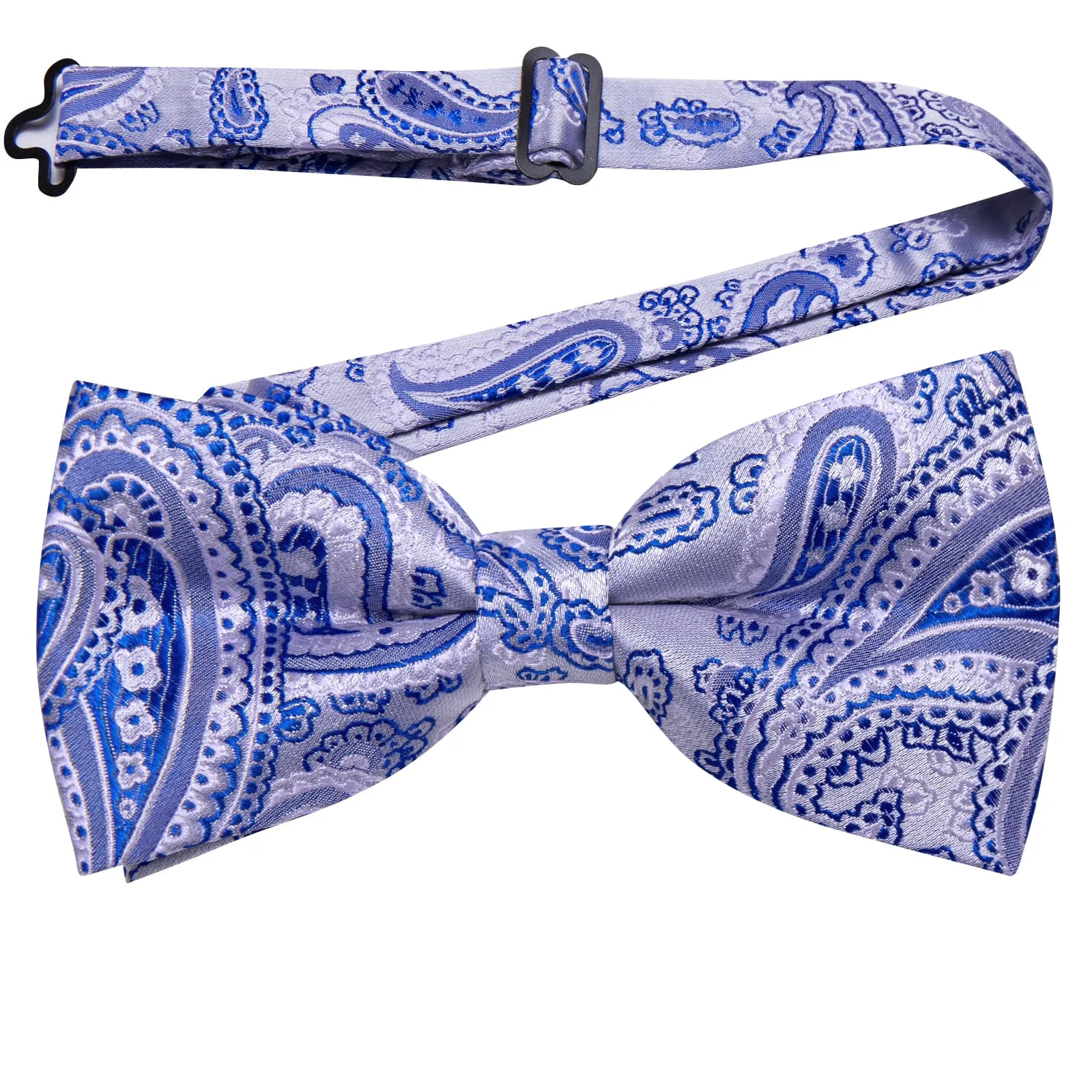 YourTies Light Grey Blue Paisley Silk Mens Pre-tied Bowtie