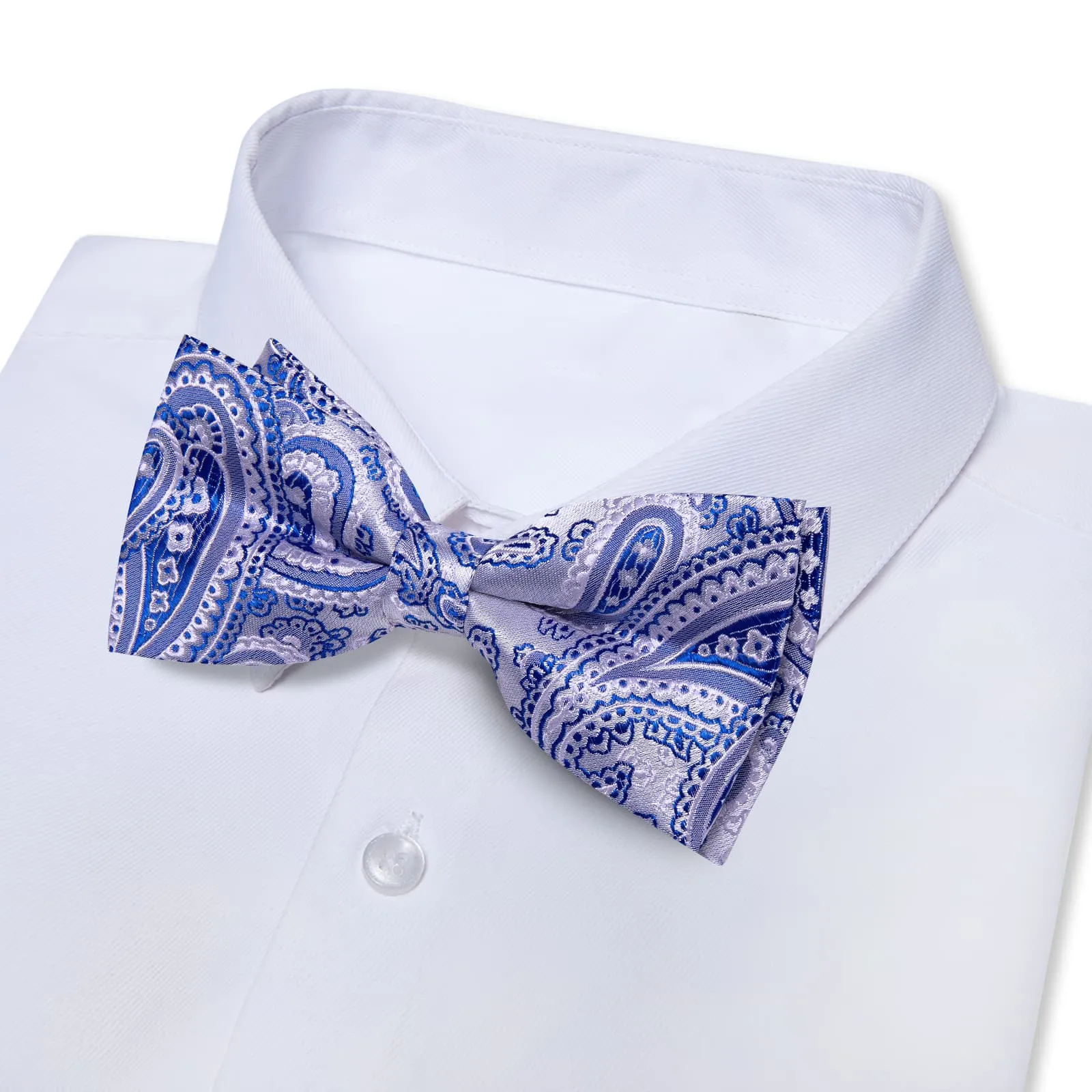 YourTies Light Grey Blue Paisley Silk Mens Pre-tied Bowtie
