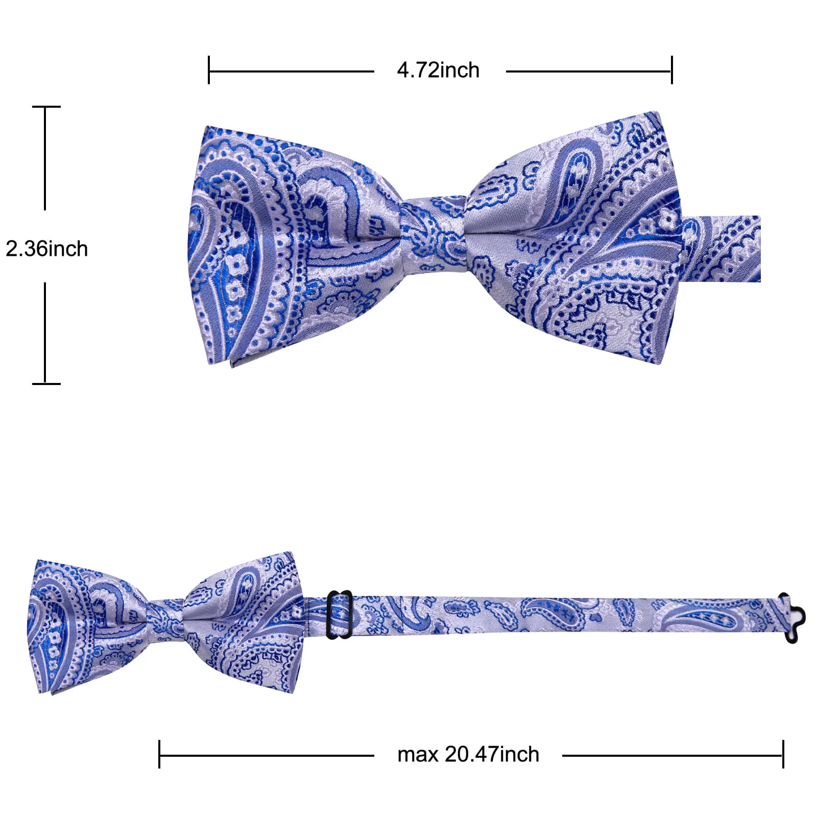 YourTies Light Grey Blue Paisley Silk Mens Pre-tied Bowtie