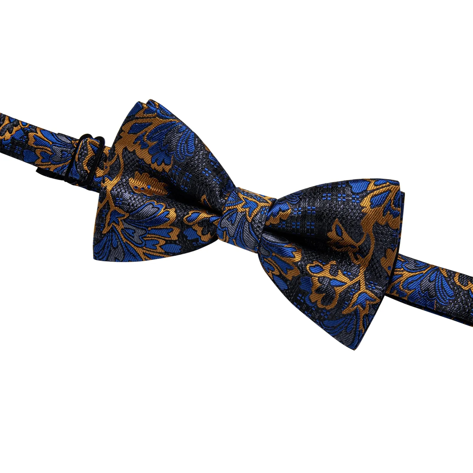 YourTies Luxury Deep Blue Necktie Golden Jacquard Floral Silk Bow Tie