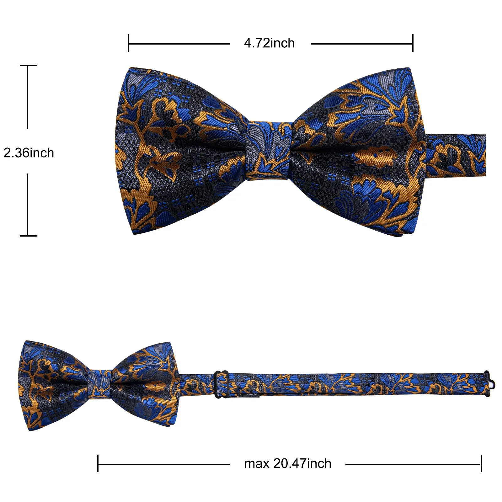 YourTies Luxury Deep Blue Necktie Golden Jacquard Floral Silk Bow Tie