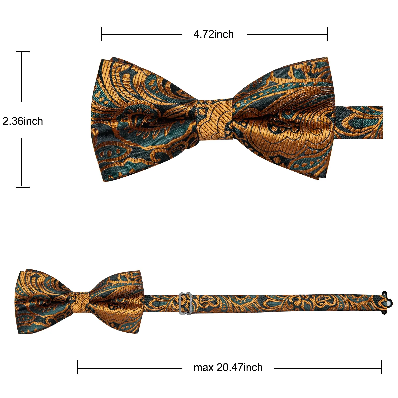 YourTies Luxury Necktie Golden Green Paisley Pre-tied Bow Tie for Men