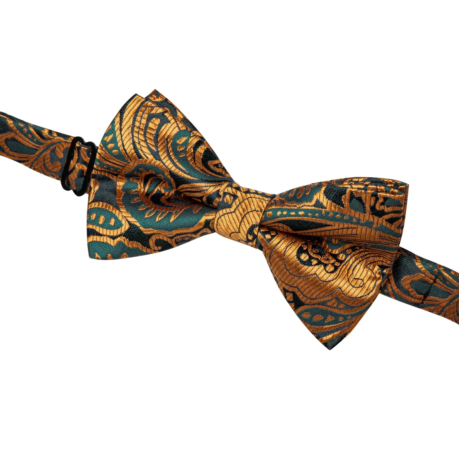 YourTies Luxury Necktie Golden Green Paisley Pre-tied Bow Tie for Men