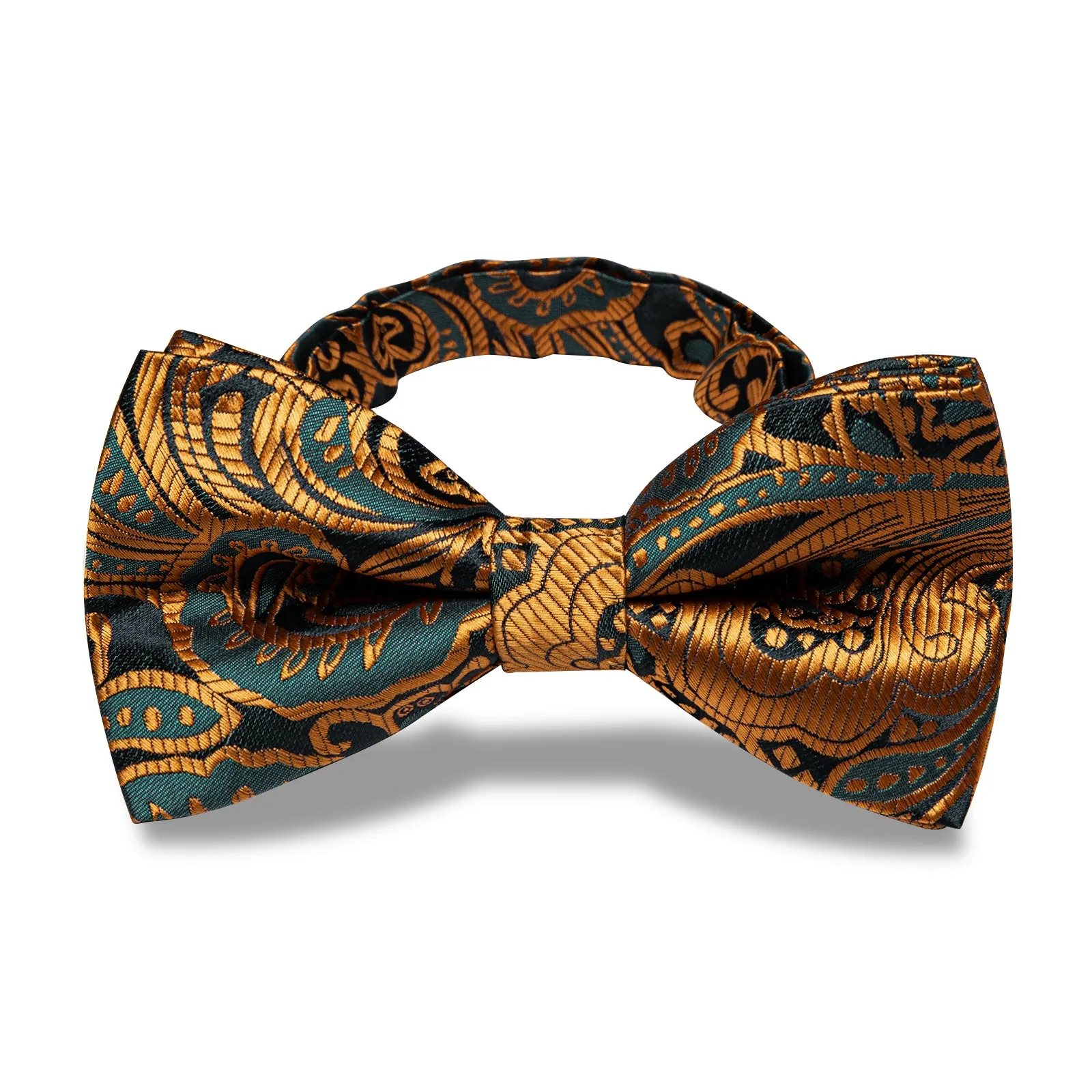 YourTies Luxury Necktie Golden Green Paisley Pre-tied Bow Tie for Men