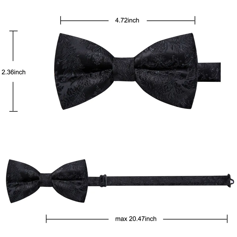 YourTies Men's Bowtie Black Paisley Bowtie Pre-tied Bowtie Wedding